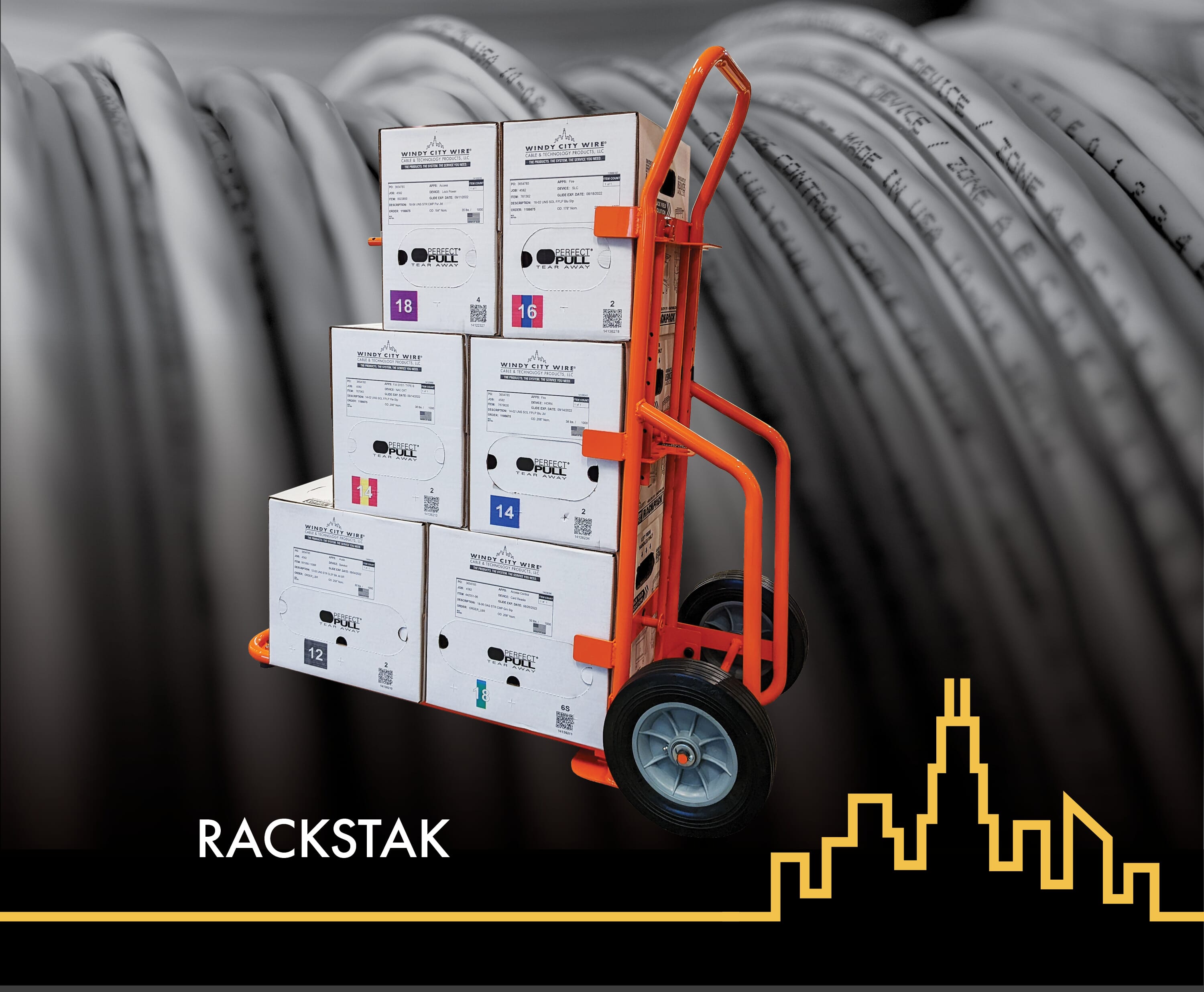 Windy City Wire’s patented RackStak solution offers customers added ease throughout their low-voltage wire and cable projects