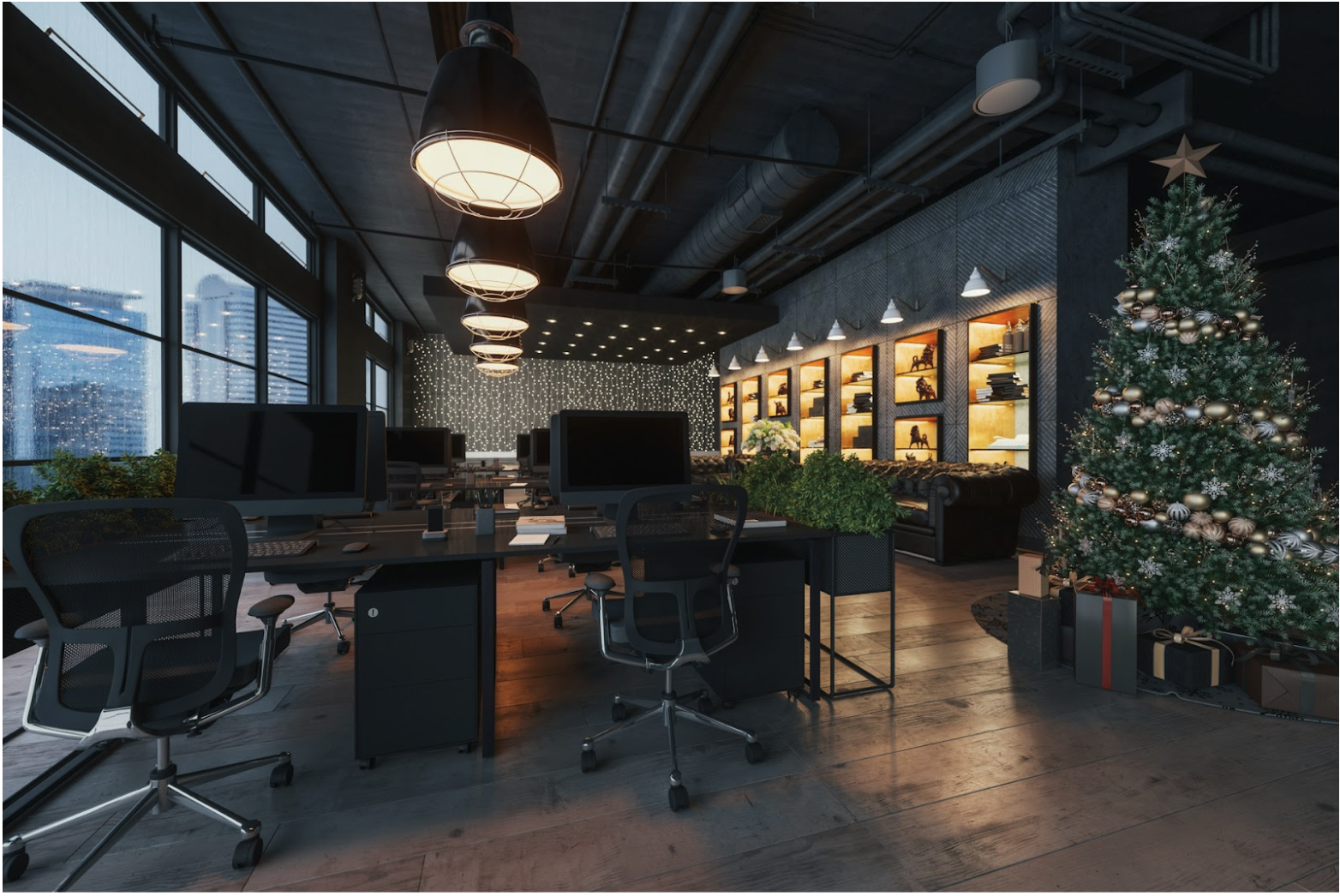 Commercial office space with integrated lighting control and AV automation using Lutron cable with Crestron, AMX, and DMX systems