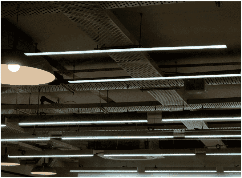 Modern ceiling lighting system with structured wiring, showcasing the role of lighting control cables in optimizing performance for complex AV setups