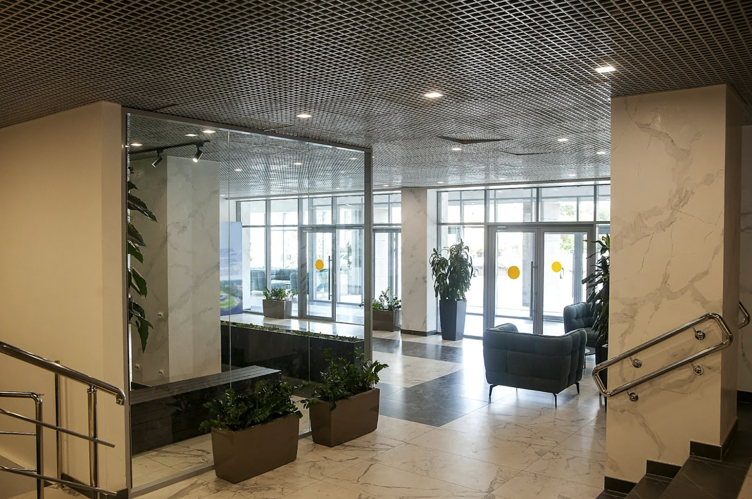 Commercial interior with architectural lighting used in lighting control and smart building systems.