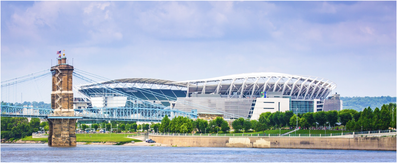 Large stadium and surrounding infrastructure, illustrating high-density environments where DAS performance depends on durable coaxial cable construction