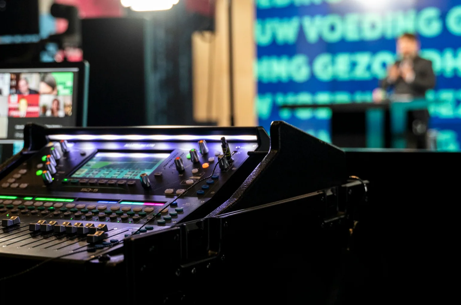 Digital media cable wire supports audio, video, and control signals in a commercial Pro AV production system with professional AV equipment and live presentation technology.
