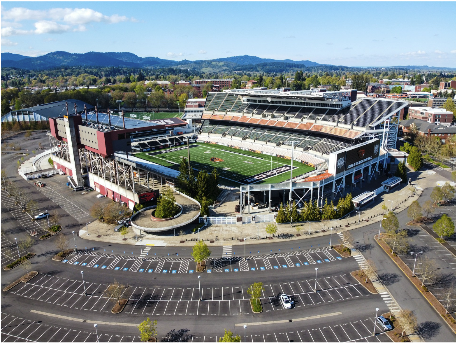 Large football stadium with extensive wireless coverage infrastructure, representing DAS and BDA system environments that rely on armored coax for reliable RF signal distribution
