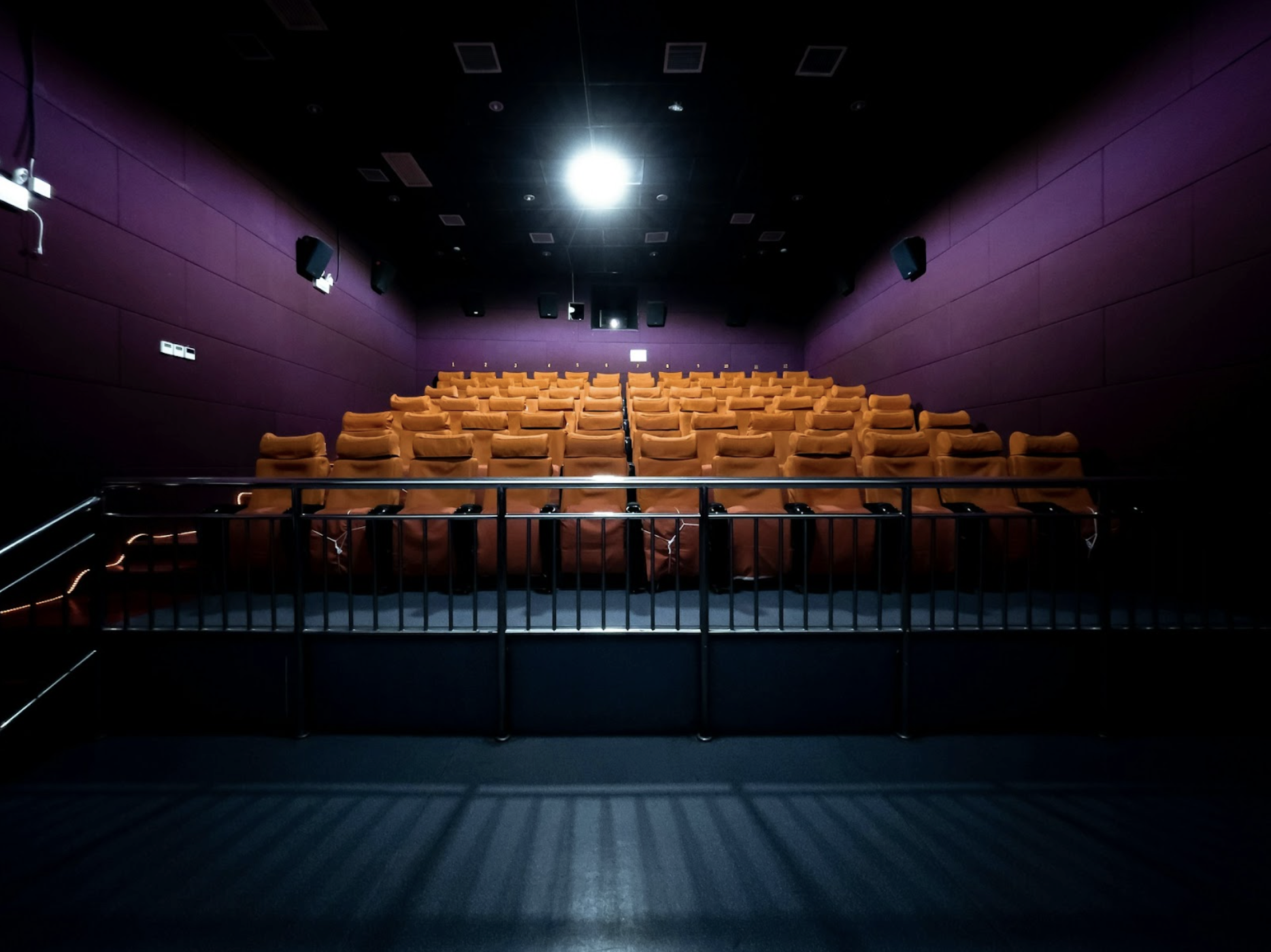 Modern commercial theater with installed speakers and concealed cabling, demonstrating how commercial audio wiring ensures clear, consistent sound in professional entertainment spaces.
